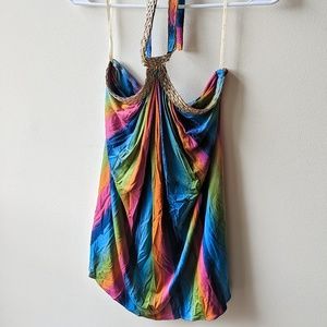 Sky Tank Top with Woven Jeweled Neckline